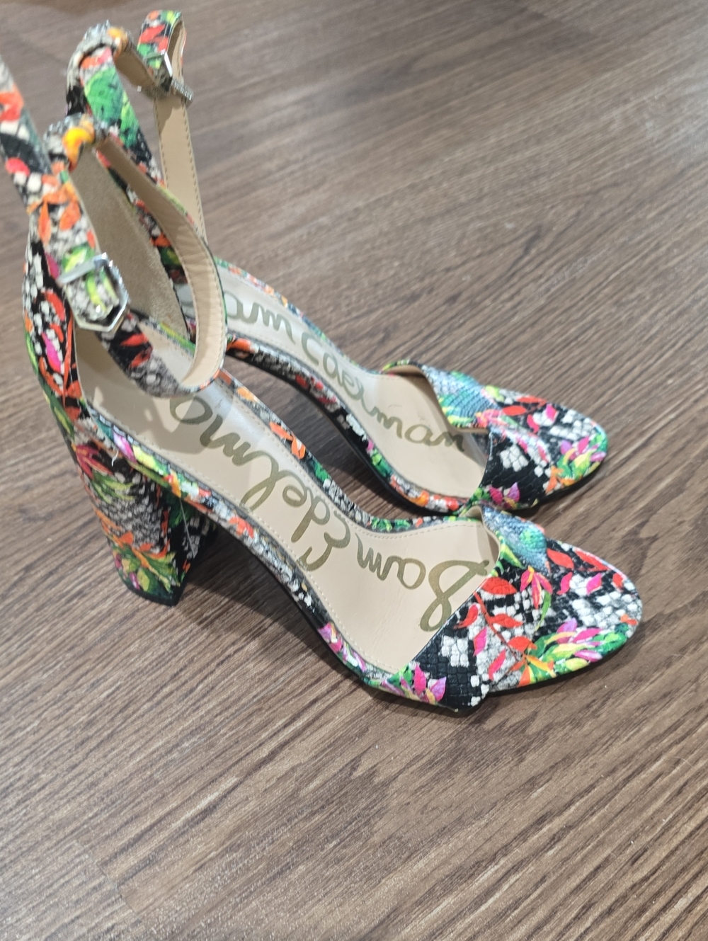Sam Edelman Floral Multicolor Block Heel Sandals 7